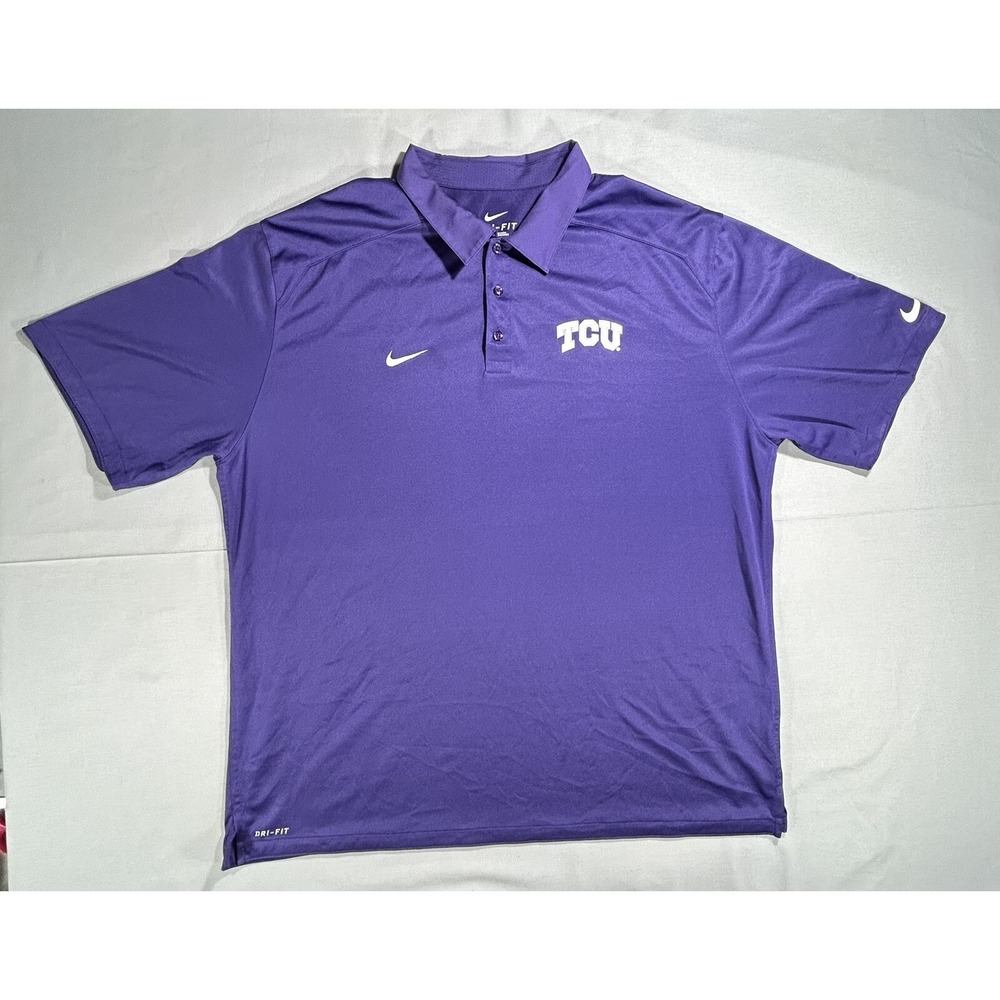 Nike Dri Fit Texas Christian University short sleeve purple polo men's XXL